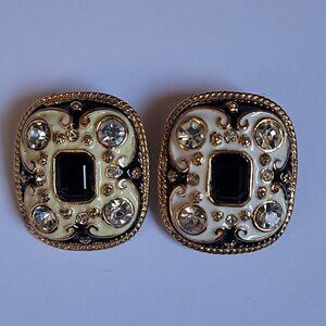 Vintage Blanca Gold Tone Rhinestones Clip-On Earrings